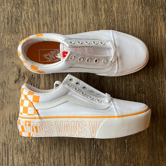 Vans Shoes - Vans Old Skool Platform. True white and cheddar yellow/orange. Women’s 6. NWT